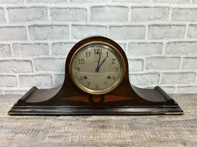 VTG Waterbury Turnback Style Mantle Clock With Inlaid Mahogany READ DESCRIPTION