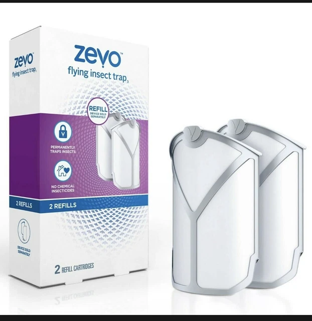 Zevo FLYING INSECT TRAP REFILL KIT: 2-CARTRIDGES-NEW ITEM-DAMAGED BOX