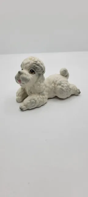 Vintage Lefton Porcelain White Playful Poodle Dog Puppy Figurines Made in Japan