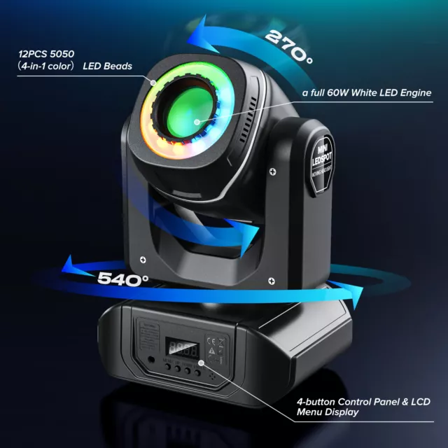 120W 8 Gobo Spot Moving Head RGBW 8 Farben LED Disco Partylicht DMX Bühnenlicht