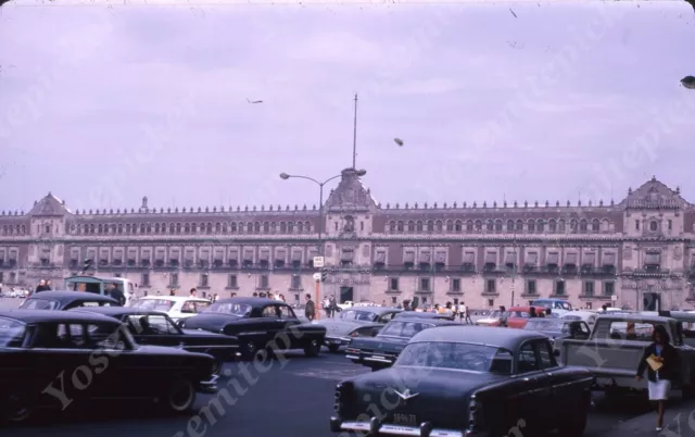 Sl62  Original slide 1965 Mexico  Downtown traffic cars   705a