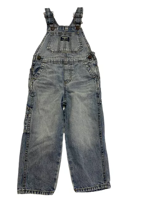 OshKosh B’Gosh Denim Overall Bibs Size 3T Boys Girls Vestbak Light Wash Broke-In