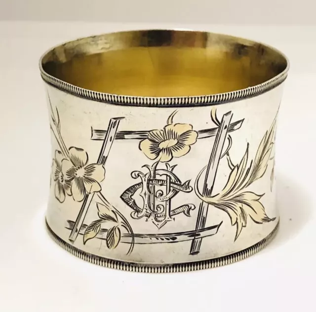 Antique French Claude Doutre Roussel .800 Silver Parcel Gilt Napkin Ring C.1895