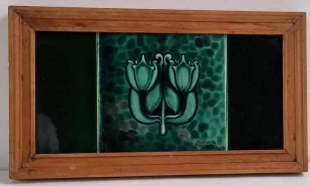 Charming Framed Antique Art Nouveau Victorian Tile by Wade with Half Tiles 1900s