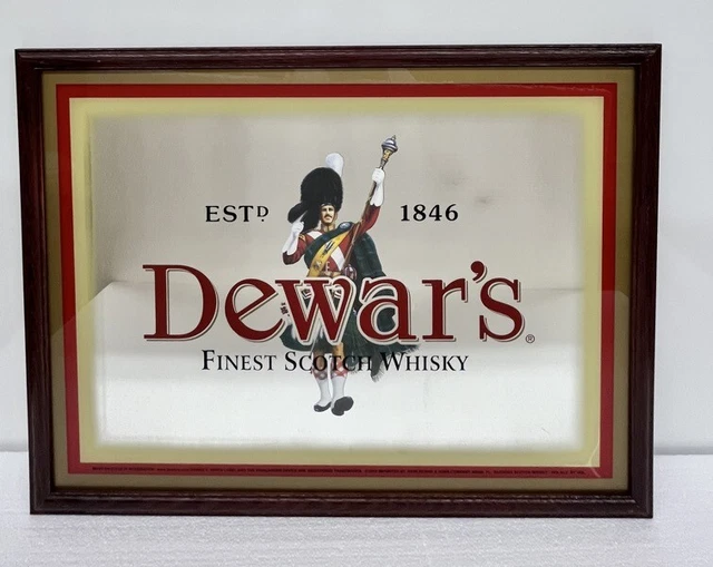 Vintage Dewar’s Framed Advertising Mirror Scotch Whiskey Highlander Man Cave Bar