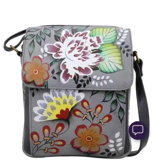 Gently Used Anuschka Painted Leather Garden Of Eden Cross Body Bag Purse Handbag