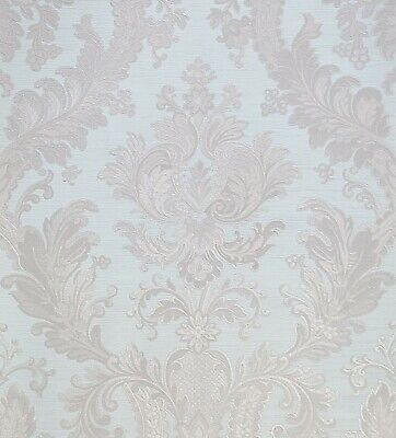Victorian Gray turquois baby blue cream damask faux fabric textured Wallpaper 3D