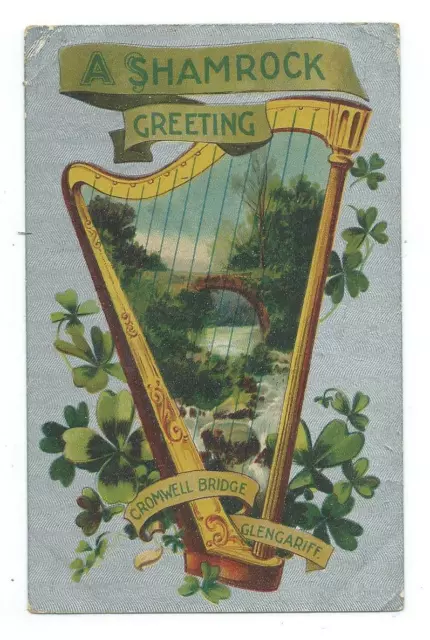 Ireland Co.Cork Glengariff Cromwell Bridge Shamrock Greeting BB Postcard c.1911