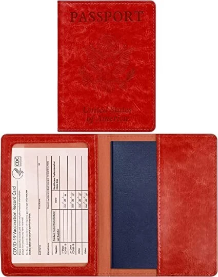 Leather Passport Vaccine Card Passport Holder Travel Wallet Blocking Case Cover