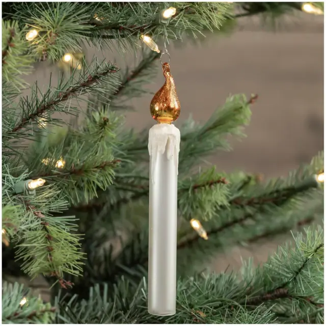 7" Ragon House White Glass Candle Christmas Tree Ornament Retro Vntg Decor
