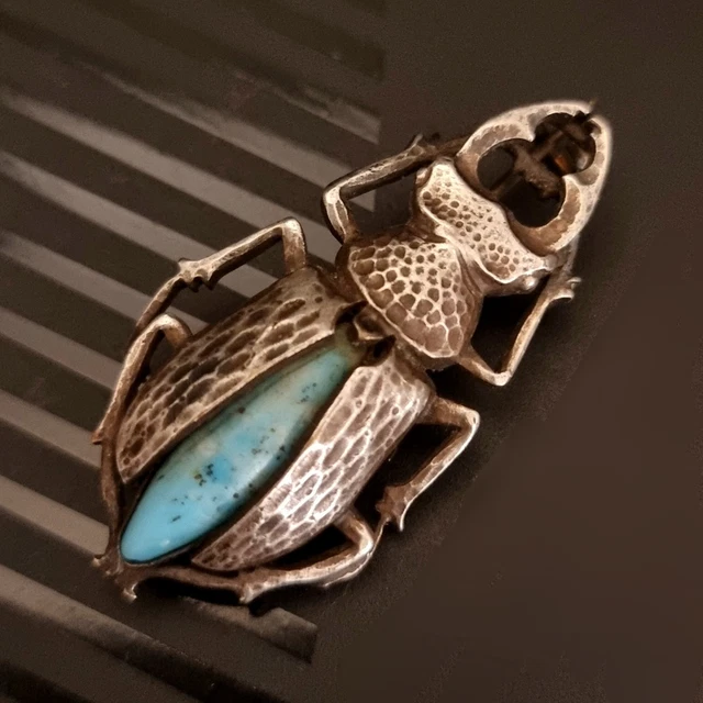 Broche Ancienne Argent – Jade Vert – Années 1950 – Poinçon Charançon