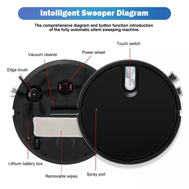 Smart Sweeping Robot Vacuum Cleaner Rechargeable Automatic Floor Mop Sweeper AU 3