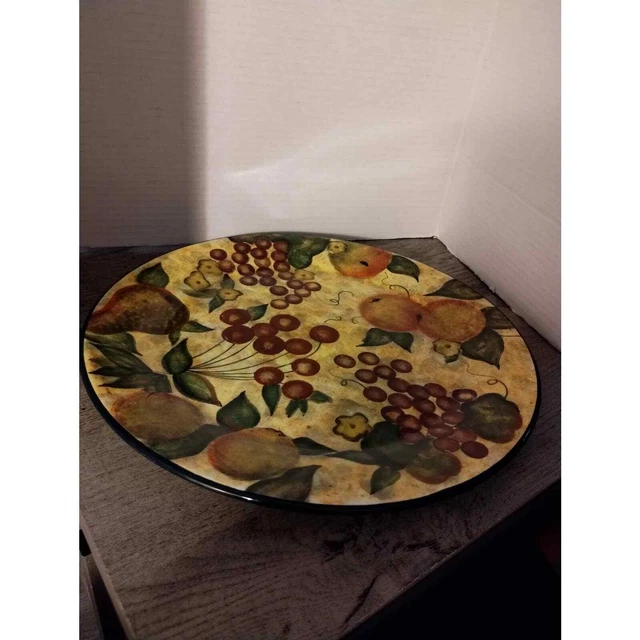 2002 Earthenware Lang 13" Chop Plate Artwork By Susan Winget "Fruitful Bounty"