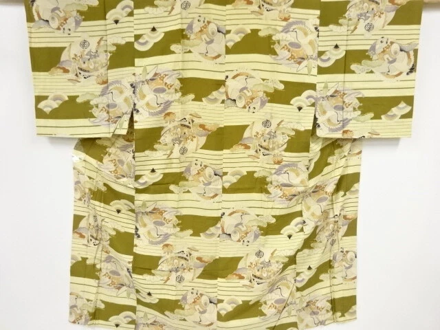 82664# Japanese Kimono / Antique Mens Juban / Treasure Ship & Crane