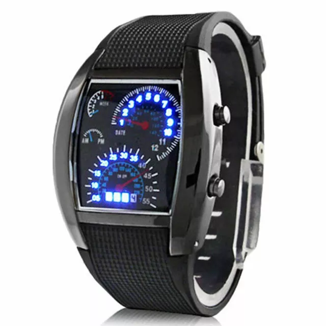 Reloj pulsera LED cuarzo analógico deportivo lujo acero inoxidable para hombre