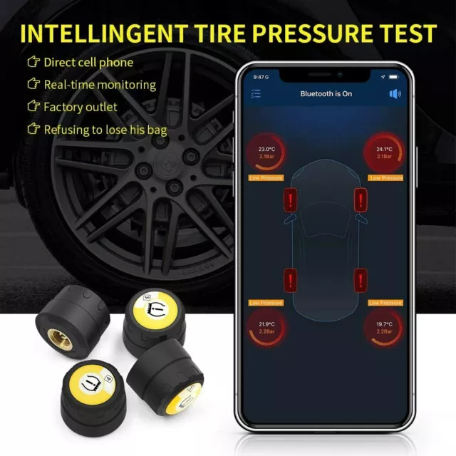 Bluetooth Car TPMS Tire Pressure Monitor System BT-4.0 BLE for iOS or Android UK