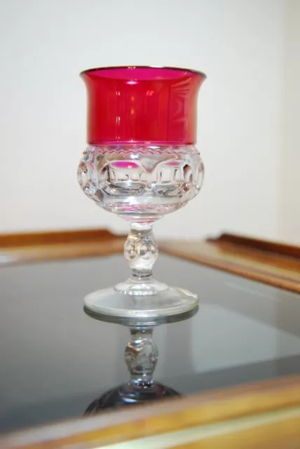 Colony Kings Crown Ruby Red Clear Glass Flash Thumbprint Footed Goblet 5 1/2"