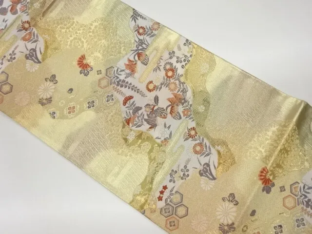 6257114: Japanese Kimono / Vintage Fukuro Obi / Woven Mandarin Duck & Floral Pla