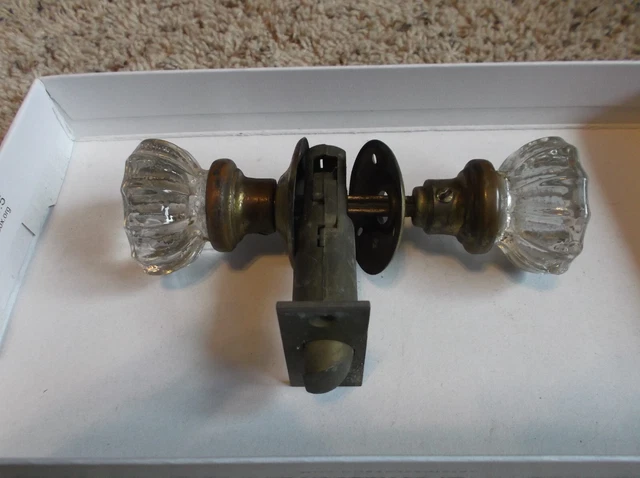 Vintage Antique 12 Point Glass Door Knob Set with Locking Hardware