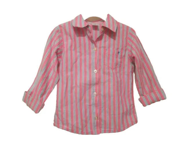 Carters Toddler Girl Pink Blue Striped Poplin Collar Blouse Button Top Shirt 4T