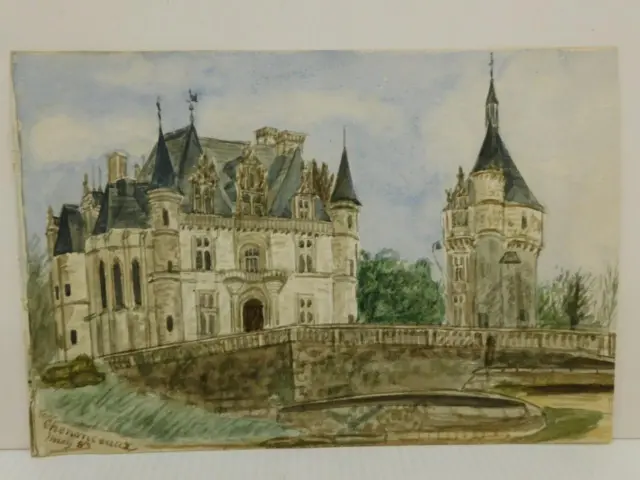 really old PAINTING water colour the CHATEAU