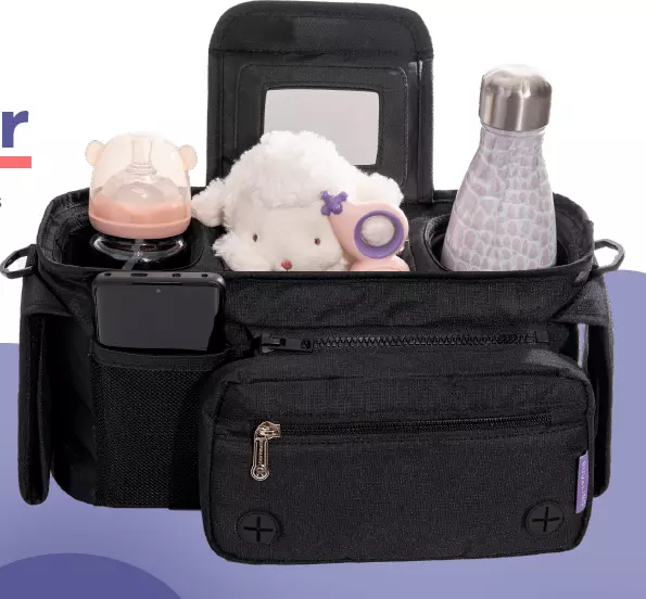 Universal Stroller Organizer w Cup Holders  Stroller Caddy w Detachable Bag NEW