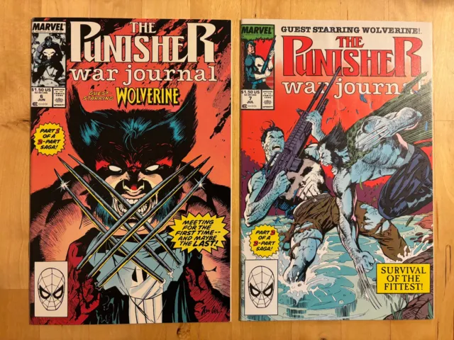 Punisher War Journal #6 #7 NM 1989 - Wolverine App - Jim Lee Cover