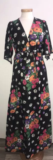 true Vintage Maxi Kleid 60er 70er Jahre Blumenprint Schlager Party Festival