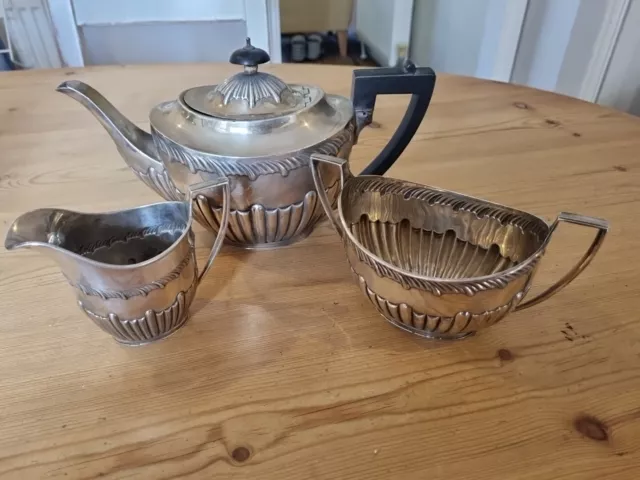 Antique Sterling Silver Teapot, Sugar Bowl, Cream Jug, London 1921 W&C Scissons