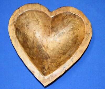 Handmade Carved Wood Heart Shape Decorative Bowl Rustic Gift