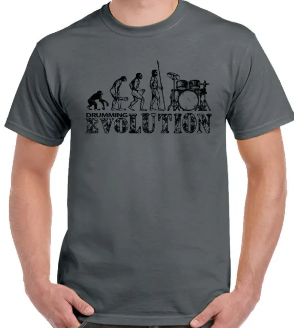 T-shirt batteria Evolution da uomo divertente batterista batteria rullante bastoncini
