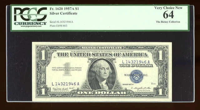 DBR $1 1957-A Silver Fr. 1620 LA Block PCGS 64 Serial L14321946A