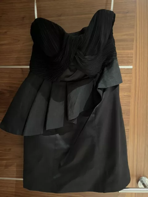 Karen Millen Black Peplum Corset Satin Dress UK Size 12 Evening Cocktail