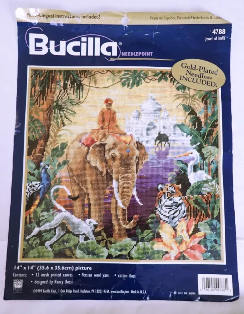 Bucilla Needlepoint Embroidery Set 4788 Jewel Of India yarn canvas just started