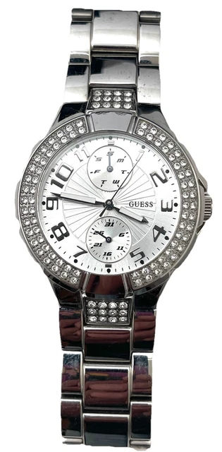 Guess Womens Paisley Floral Dial Crystal Bezel White Leather Watch G75991L‎ Women main image 4