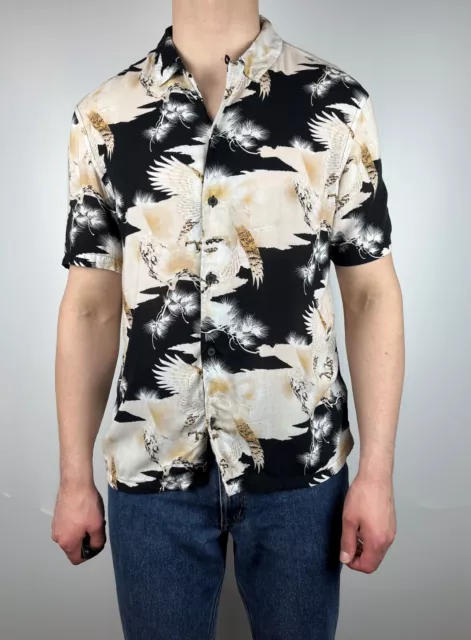 Men's All Saints Talon Short Sleeve Shirt Viscose Aloha Hawaiian Beach Size L