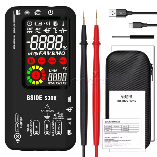 BSIDE S30 Digital Multimeter DC AC Voltage Current Ohm Resistance Tester 9999