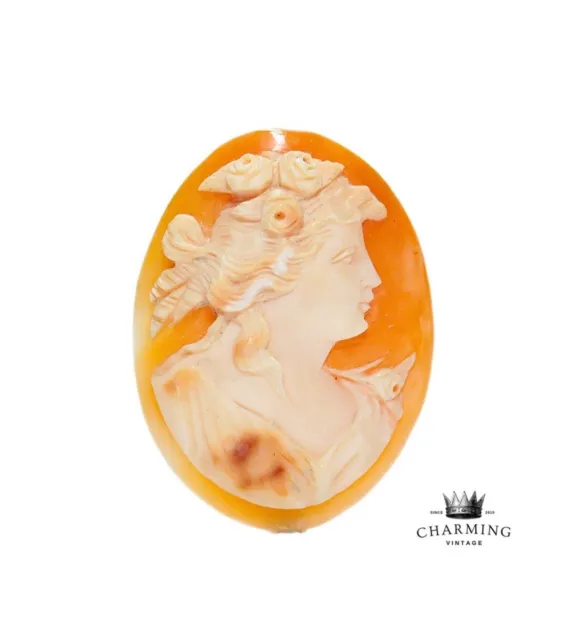 Antique Hand Carved High Relief Lady Portrait Cameo Shell for Pendant/Brooch