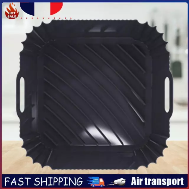 2pcs Air Fryer Pot Tray Silicone Square Airfryer Pan Liner Kitchen Tool (Black)