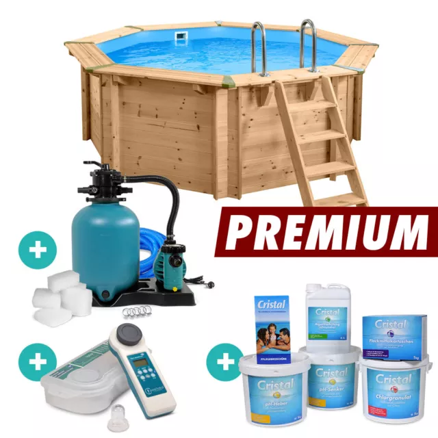 Achteck Massivholzpool Set 3,55 x 1,16 m Schwimmbecken Holzpool PREMIUM