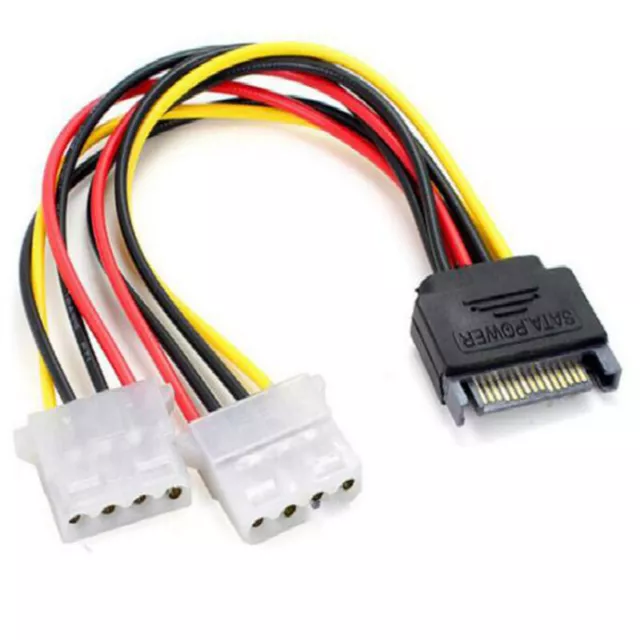 Cable de alimentación ide hdd de 15pin SATA macho a doble molex hembra de 4pin