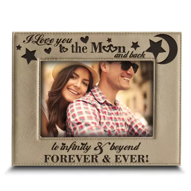 I love you to the moon and back-Anniversary Gift-Engraved Leather Picture Frame