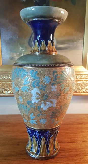 Antique Edwardian Doulton Lambeth Victorian Lge 13 inch gilded Vase C1900-1920