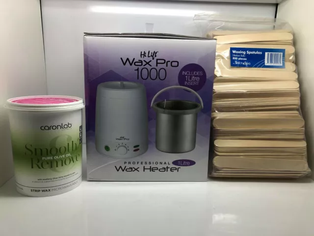 Hi Lift Wax Pot Wax Pro 1000ml/1L  + Caron Strip Wax 800g + Spatula 500pk