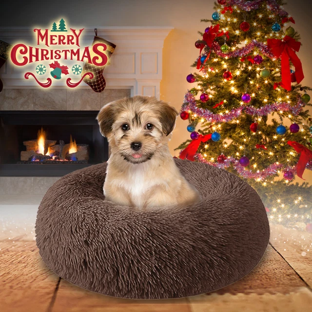 Donut Plush Pet Dog Cat Bed Fluffy Soft Warm Calming Bed Sleeping Kennel Nest 2