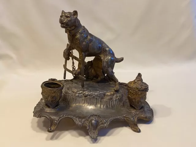 Rare Very Large Antique Pit Bull Terrier Metal Spelter Mastiff Dog Model 1910