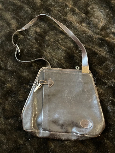 VTG LONGCHAMP Roseau Brown Leather Teardrop Shoulder Crossbody Bag Purse France