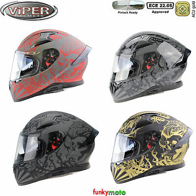 Viper Rsv95 Full Face Skull Motorcycle Motorbike Crash Helmet Road Legal Racing