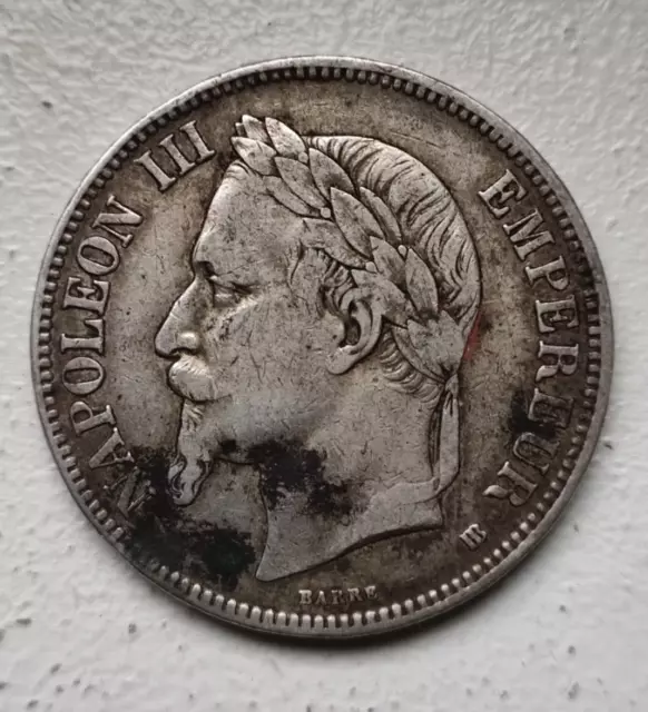 France 5 Francs Napoléon III Tête Laurée 1869BB en Argent