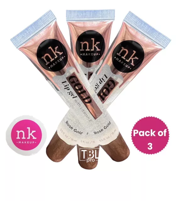 NK Lip Gloss Gel Rose gold Lipgloss with Vitamin E (Pack of 3)